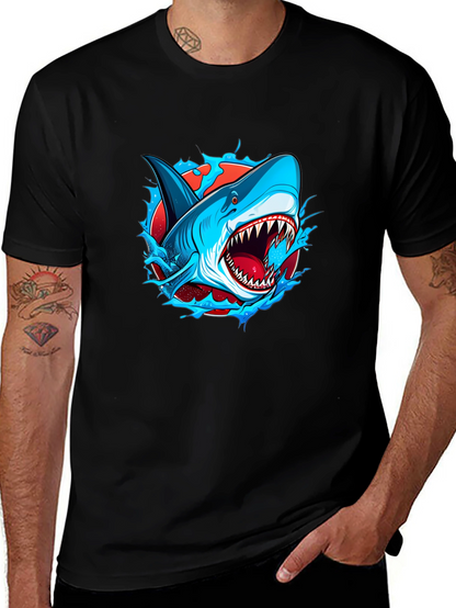 Camiseta Negra con Diseño de Tiburón Atractivo