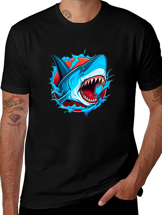 Camiseta Negra con Diseño de Tiburón Atractivo