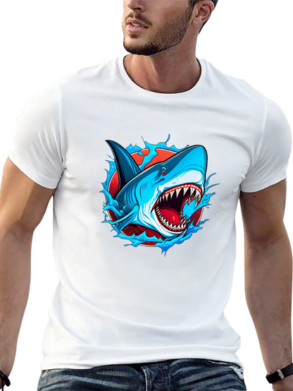 Camiseta Negra con Diseño de Tiburón Atractivo