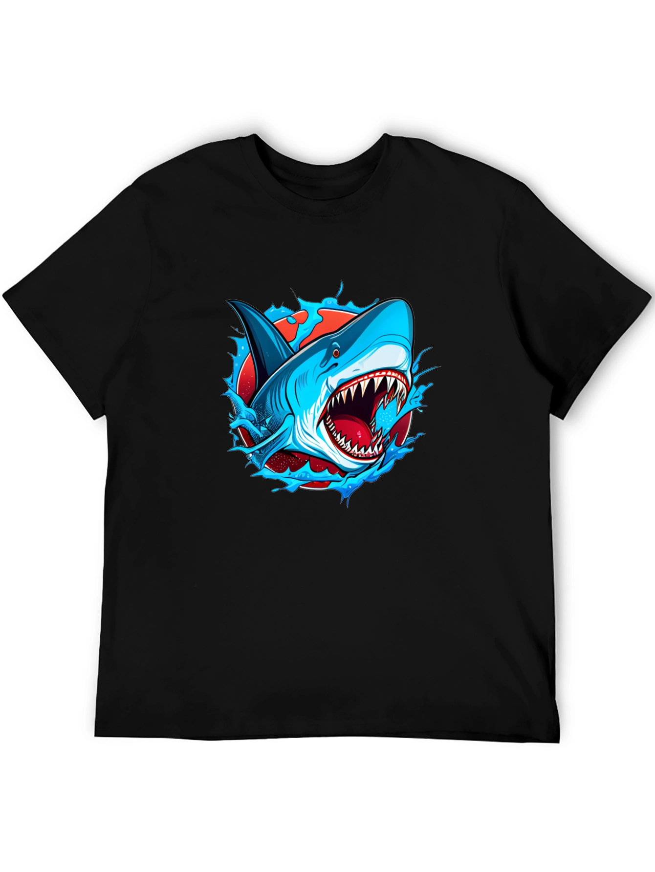 Camiseta Negra con Diseño de Tiburón Atractivo