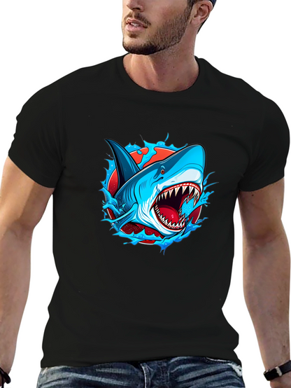 Camiseta Negra con Diseño de Tiburón Atractivo