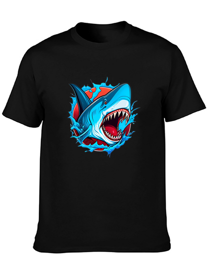 Camiseta Negra con Diseño de Tiburón Atractivo