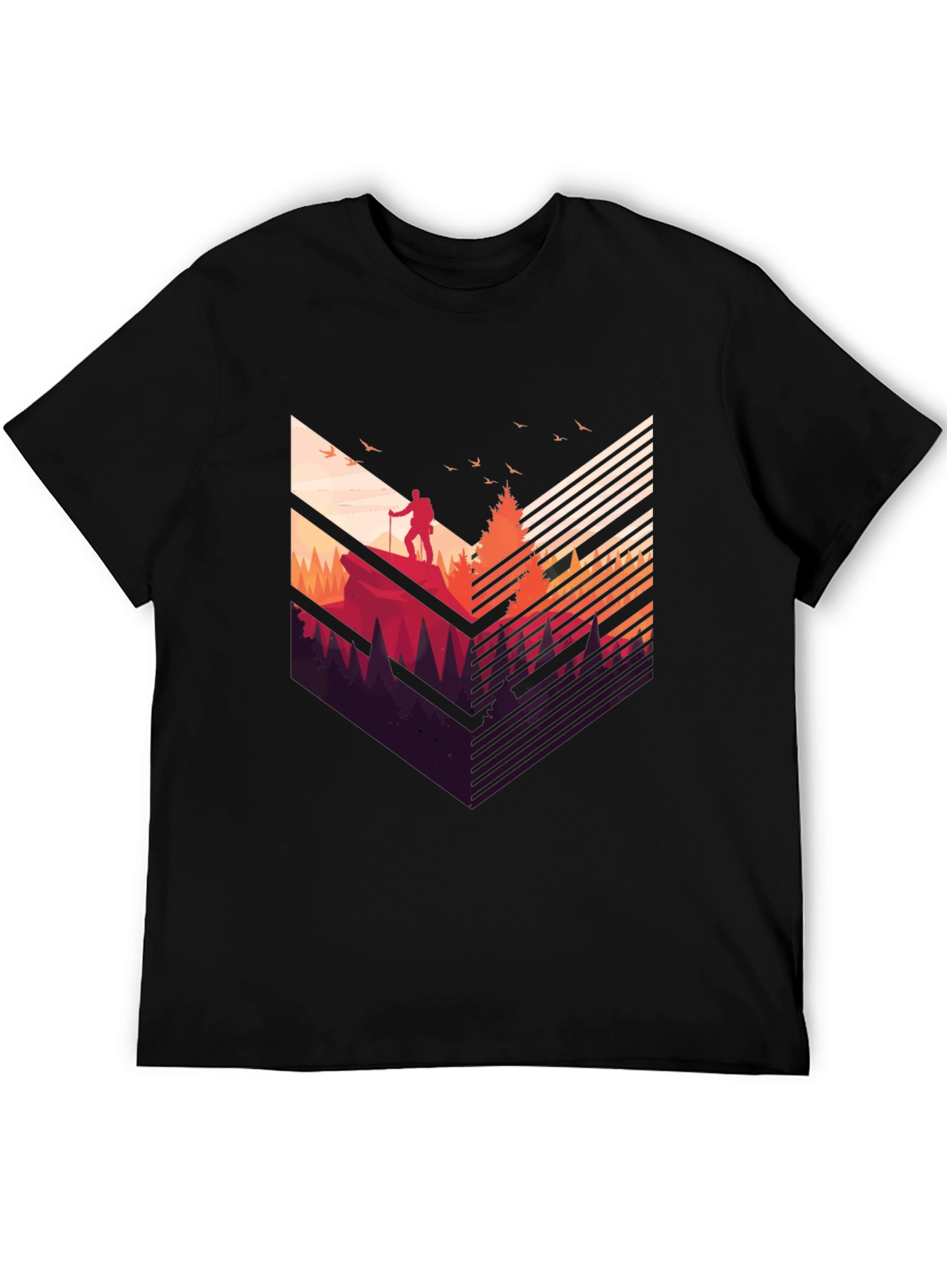 Camiseta Negra Hombre Diseño Aventurero Montaña