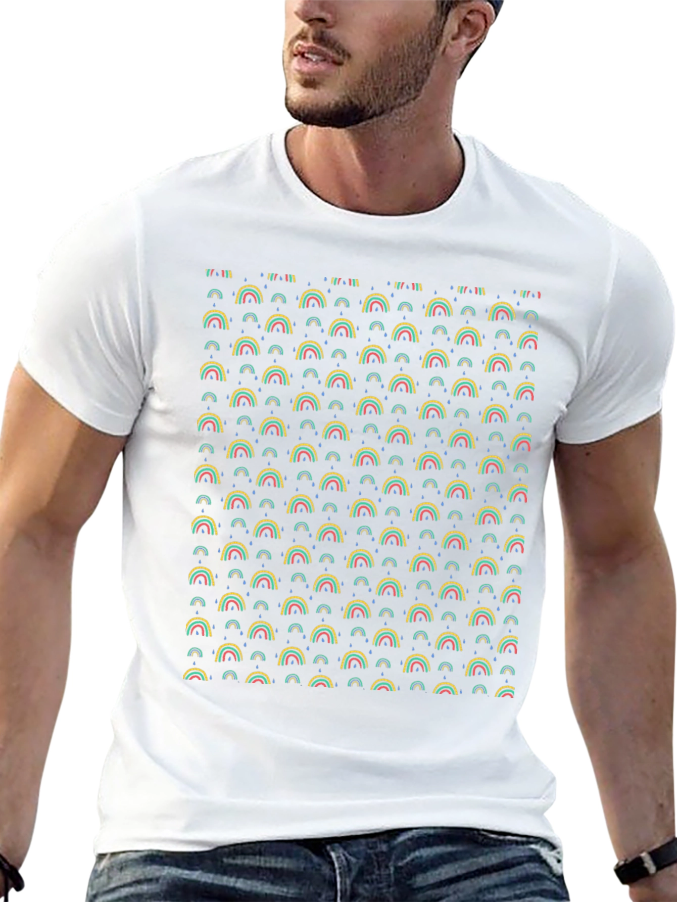 Camiseta Negra con Estampado de Arcoíris