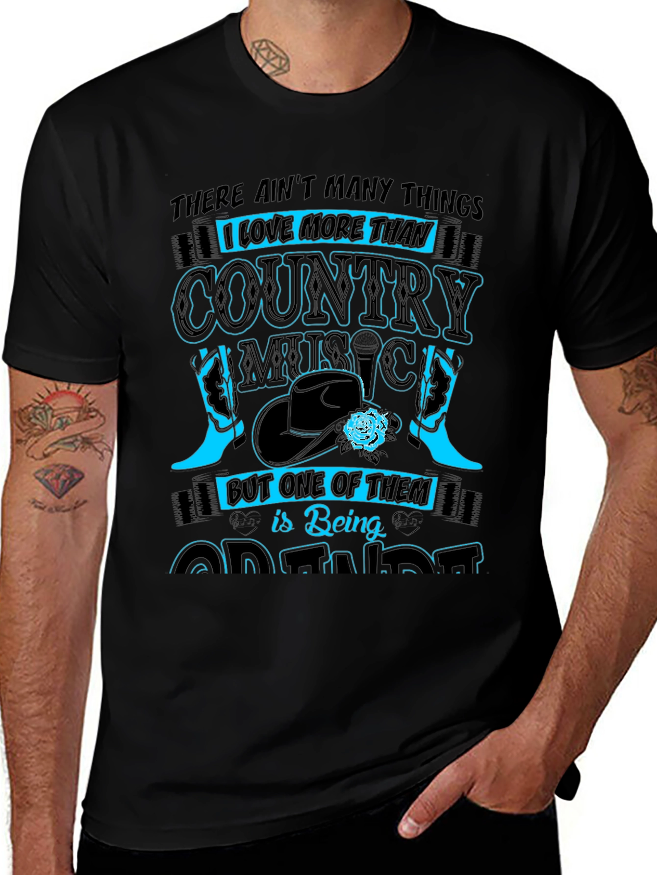 Camiseta Negra Country Music - Being Grandma