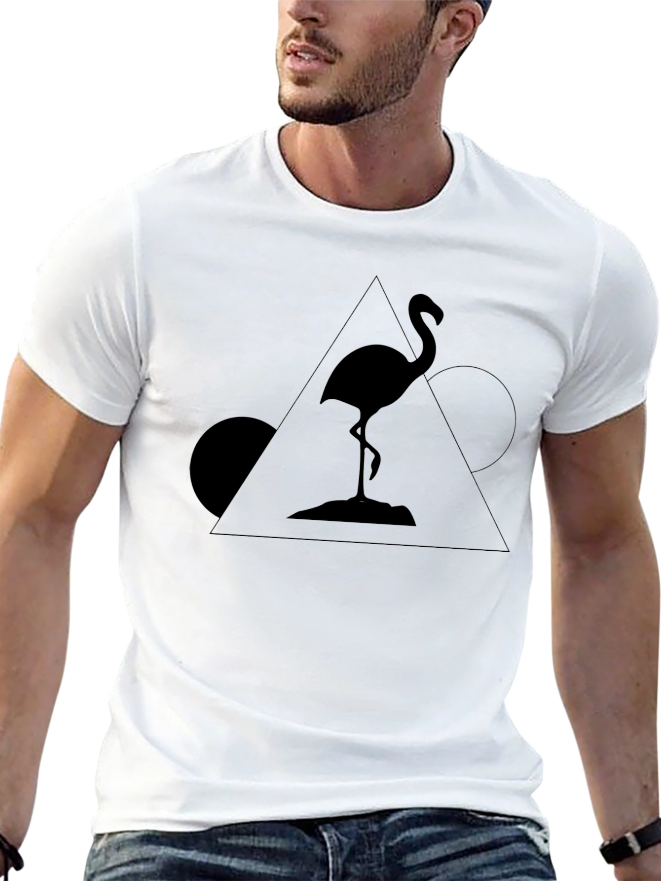 Camiseta Negra Diseño Flamenco Geométrico