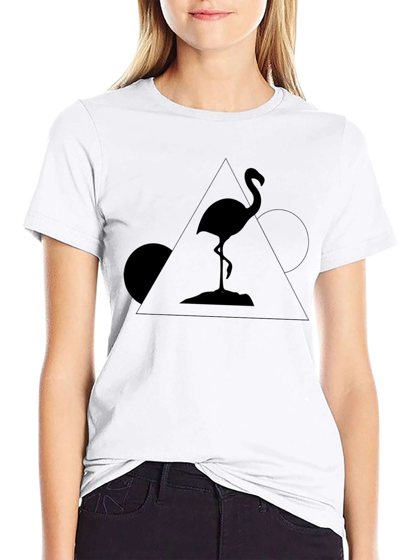 Camiseta Negra Diseño Flamenco Geométrico