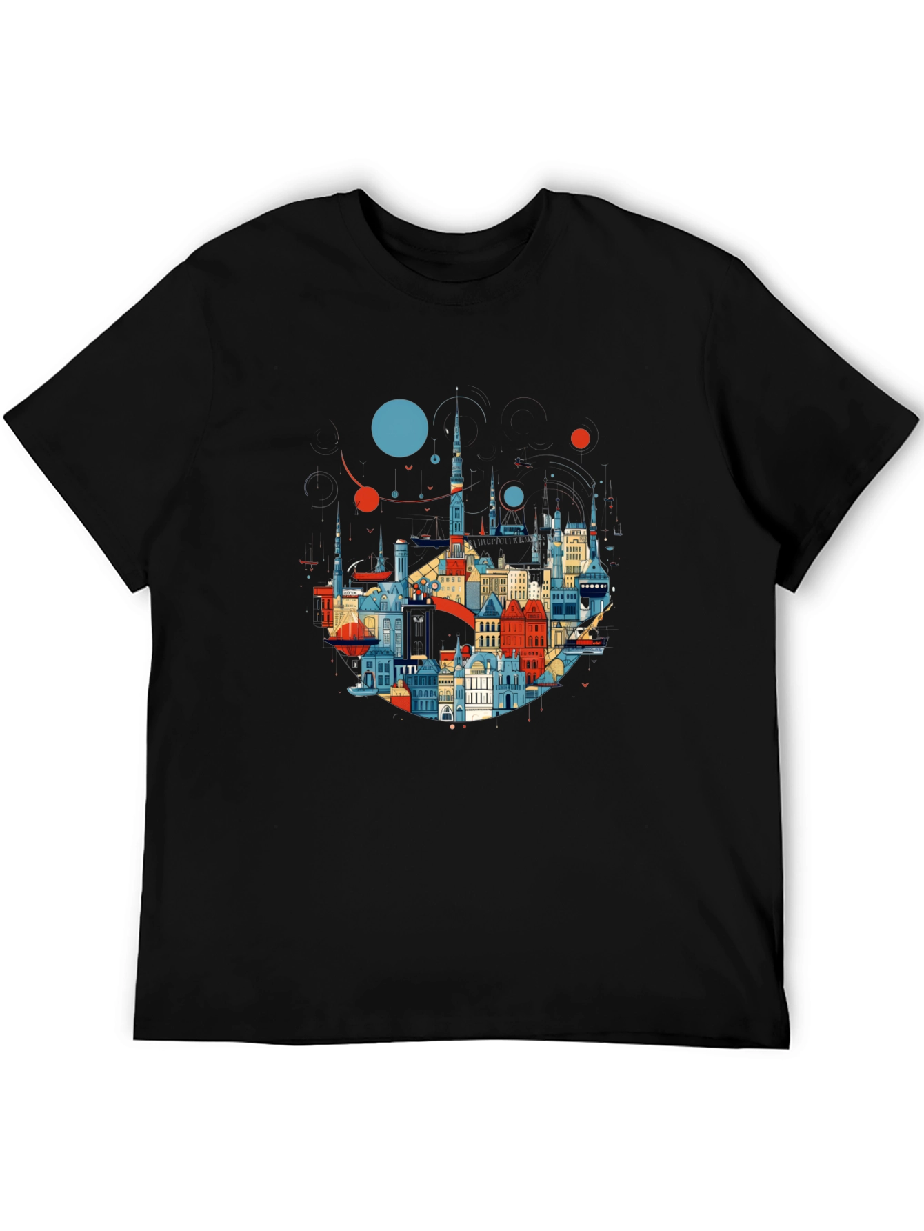 Camiseta Negra con Diseño Abstracto de Ciudad