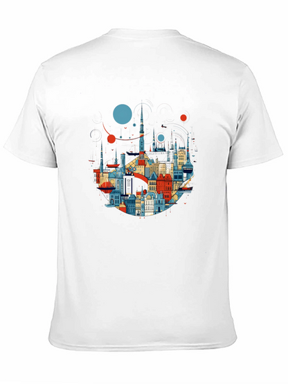 Camiseta Negra con Diseño Abstracto de Ciudad