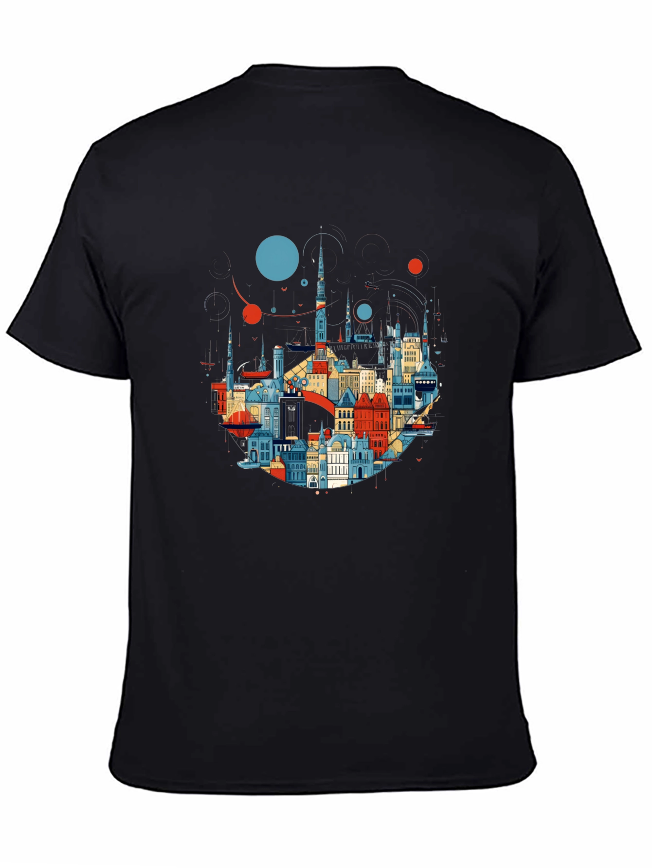 Camiseta Negra con Diseño Abstracto de Ciudad
