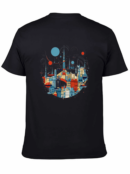 Camiseta Negra con Diseño Abstracto de Ciudad