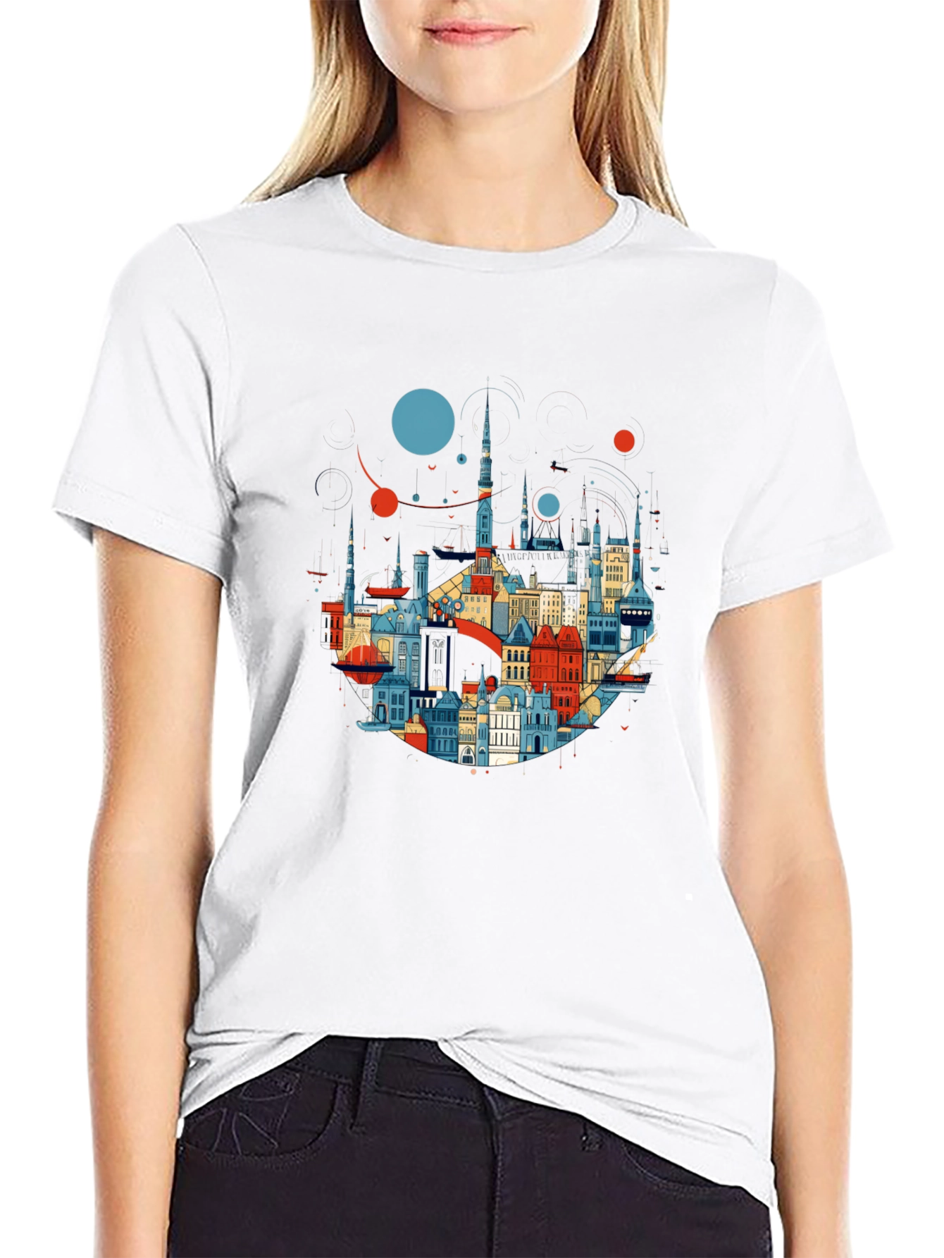 Camiseta Negra con Diseño Abstracto de Ciudad
