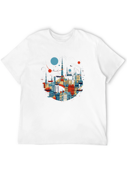 Camiseta Negra con Diseño Abstracto de Ciudad