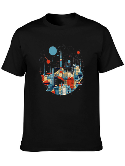Camiseta Negra con Diseño Abstracto de Ciudad