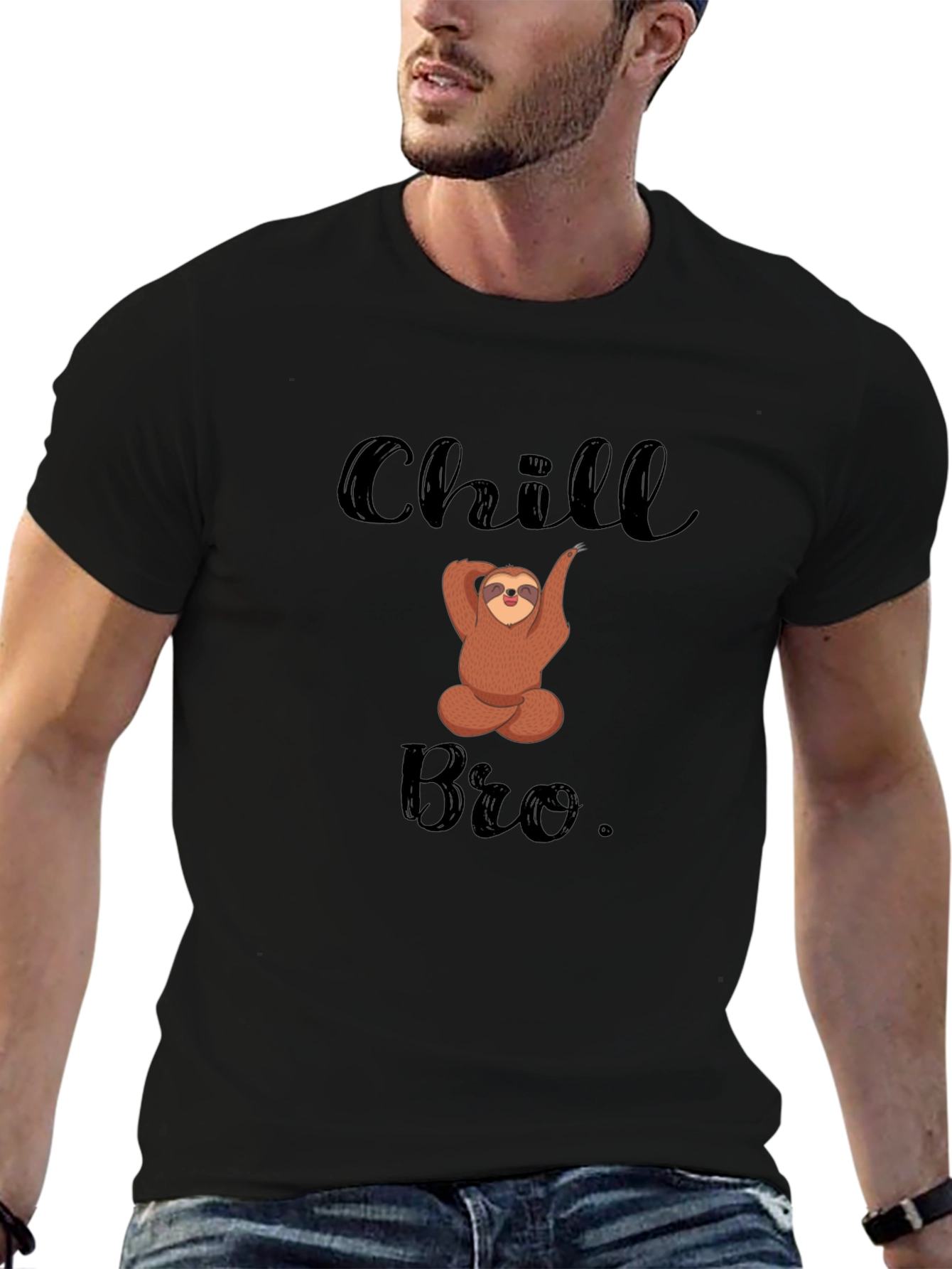 Camiseta Negra Chill Bro con Diseño de Oso Perezoso