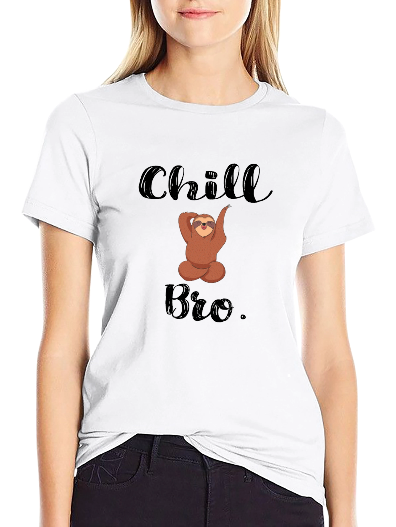 Camiseta Negra Chill Bro con Diseño de Oso Perezoso