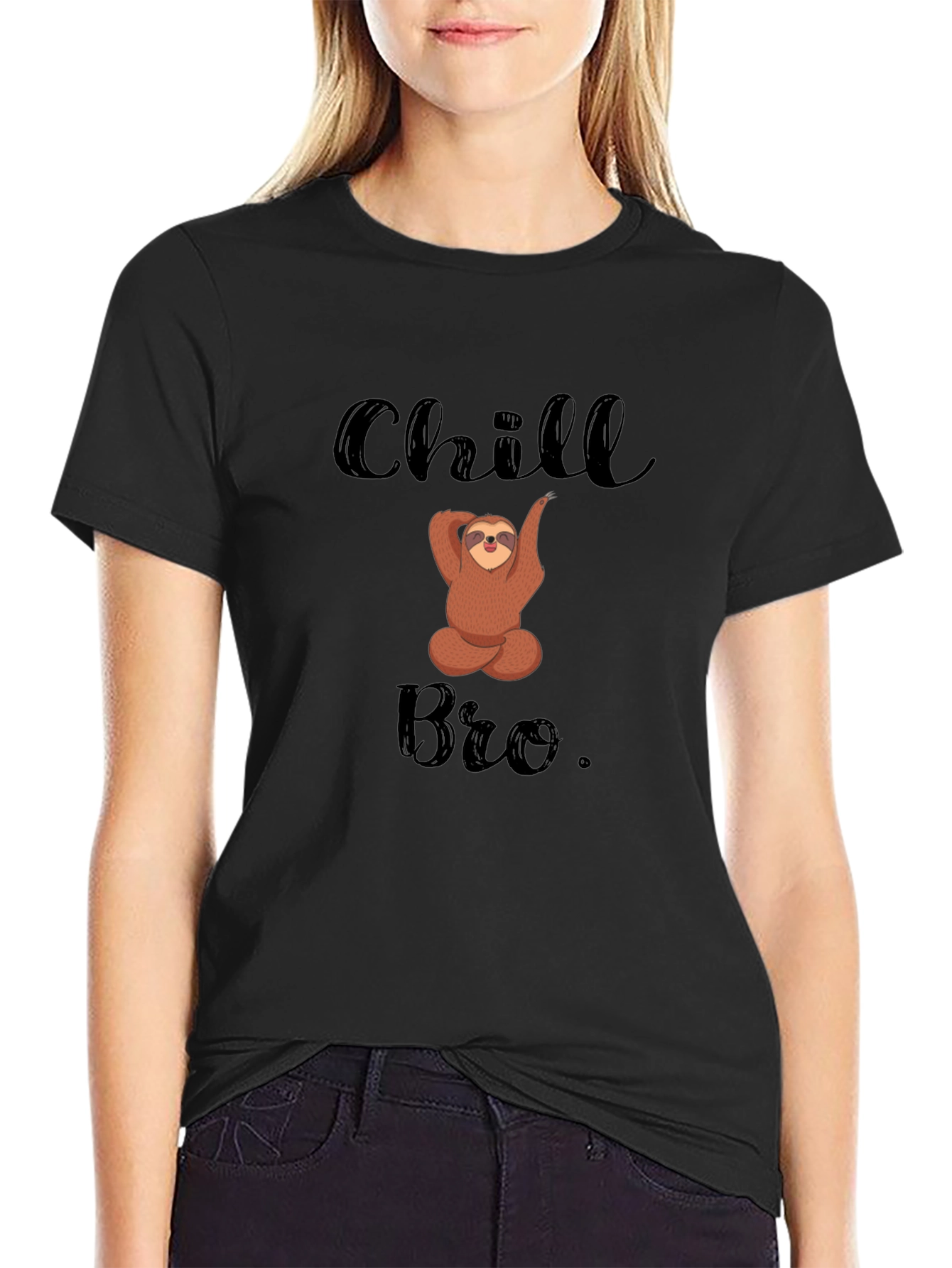 Camiseta Negra Chill Bro con Diseño de Oso Perezoso