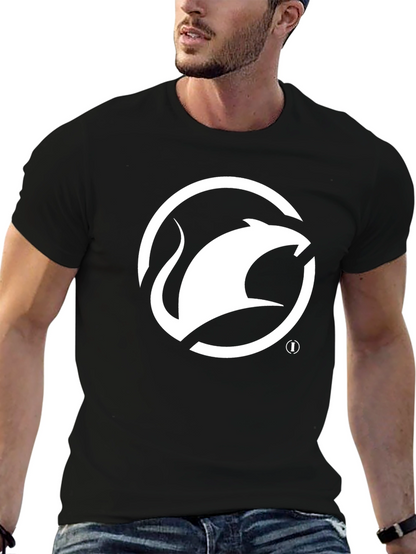 Camiseta Negra con Logo de Ratón Blanco Estilizado