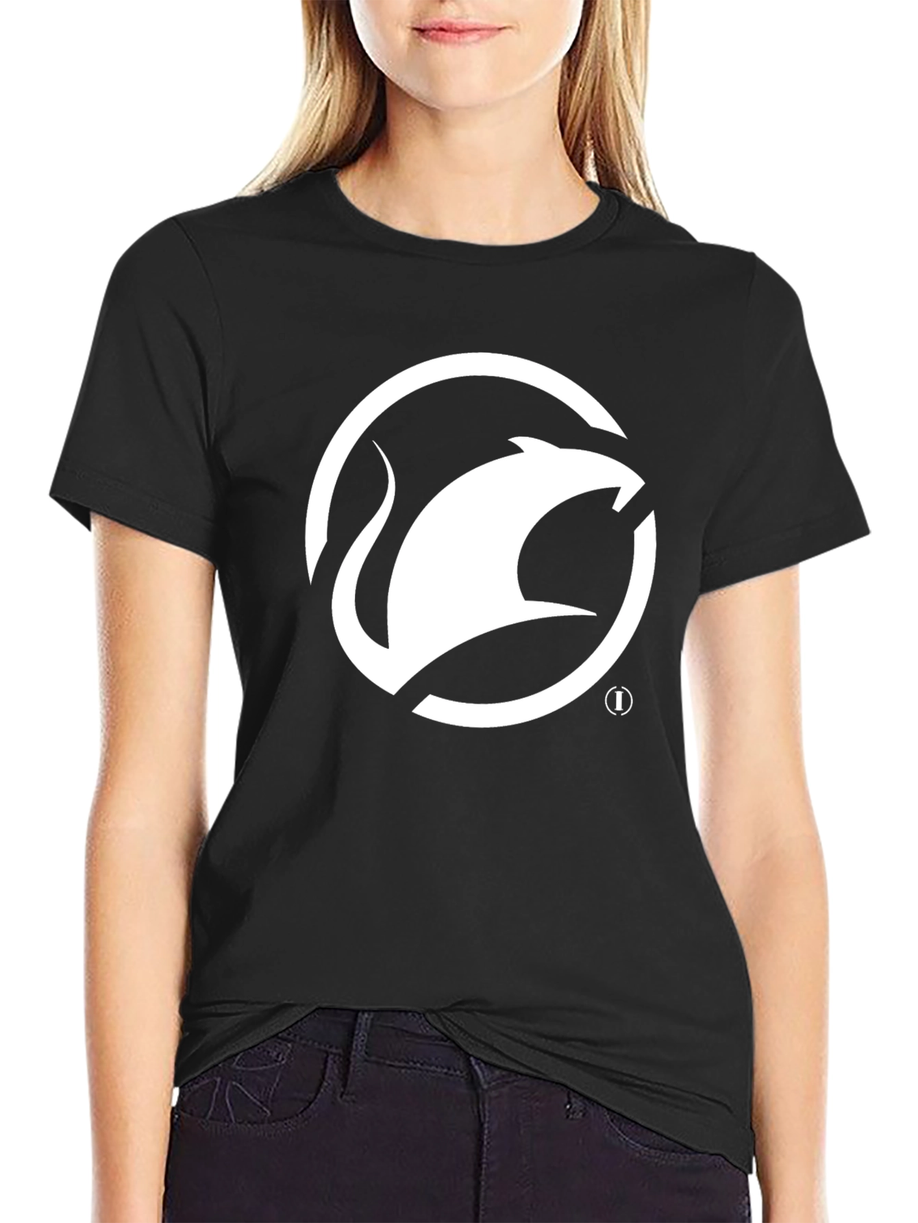 Camiseta Negra con Logo de Ratón Blanco Estilizado