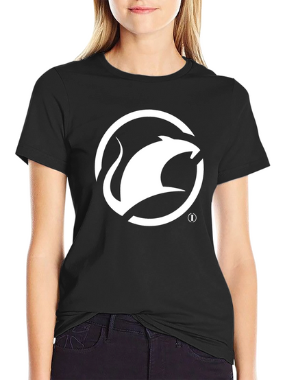 Camiseta Negra con Logo de Ratón Blanco Estilizado