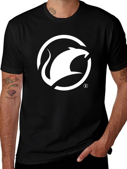 Camiseta Negra con Logo de Ratón Blanco Estilizado