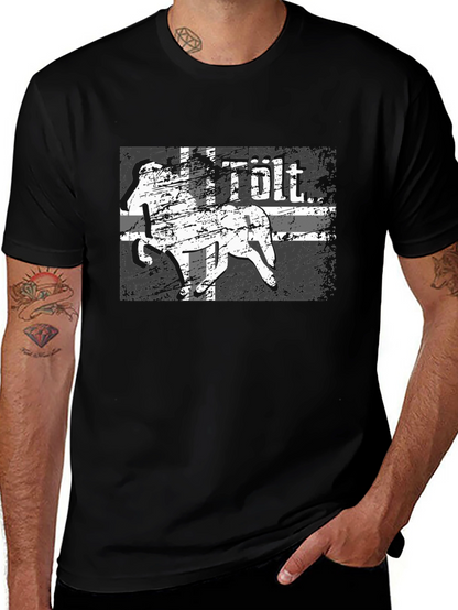 Camiseta Negra con Diseño de Caballo Tölt