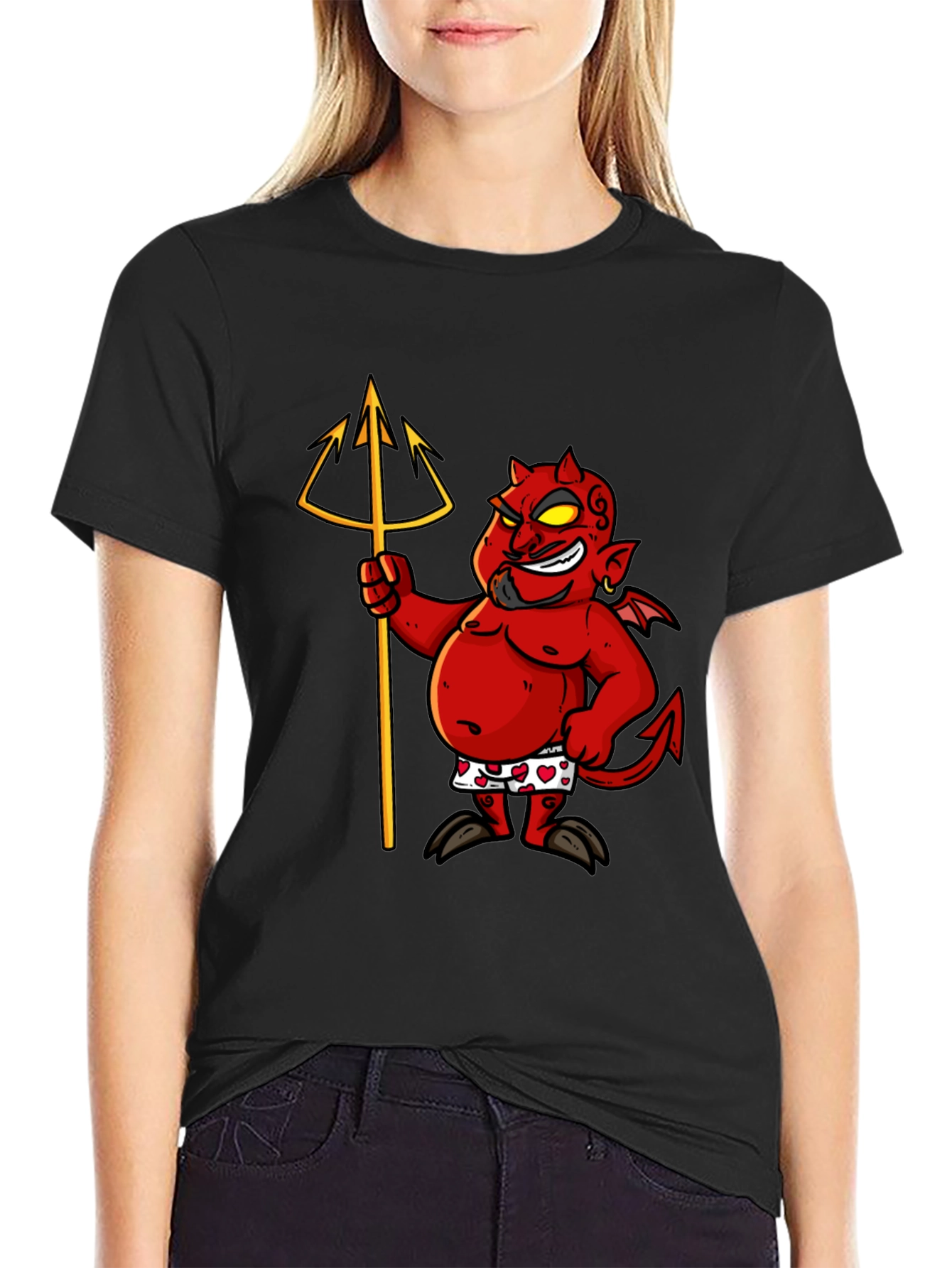 Camiseta Negra con Diseño de Diablo Divertido
