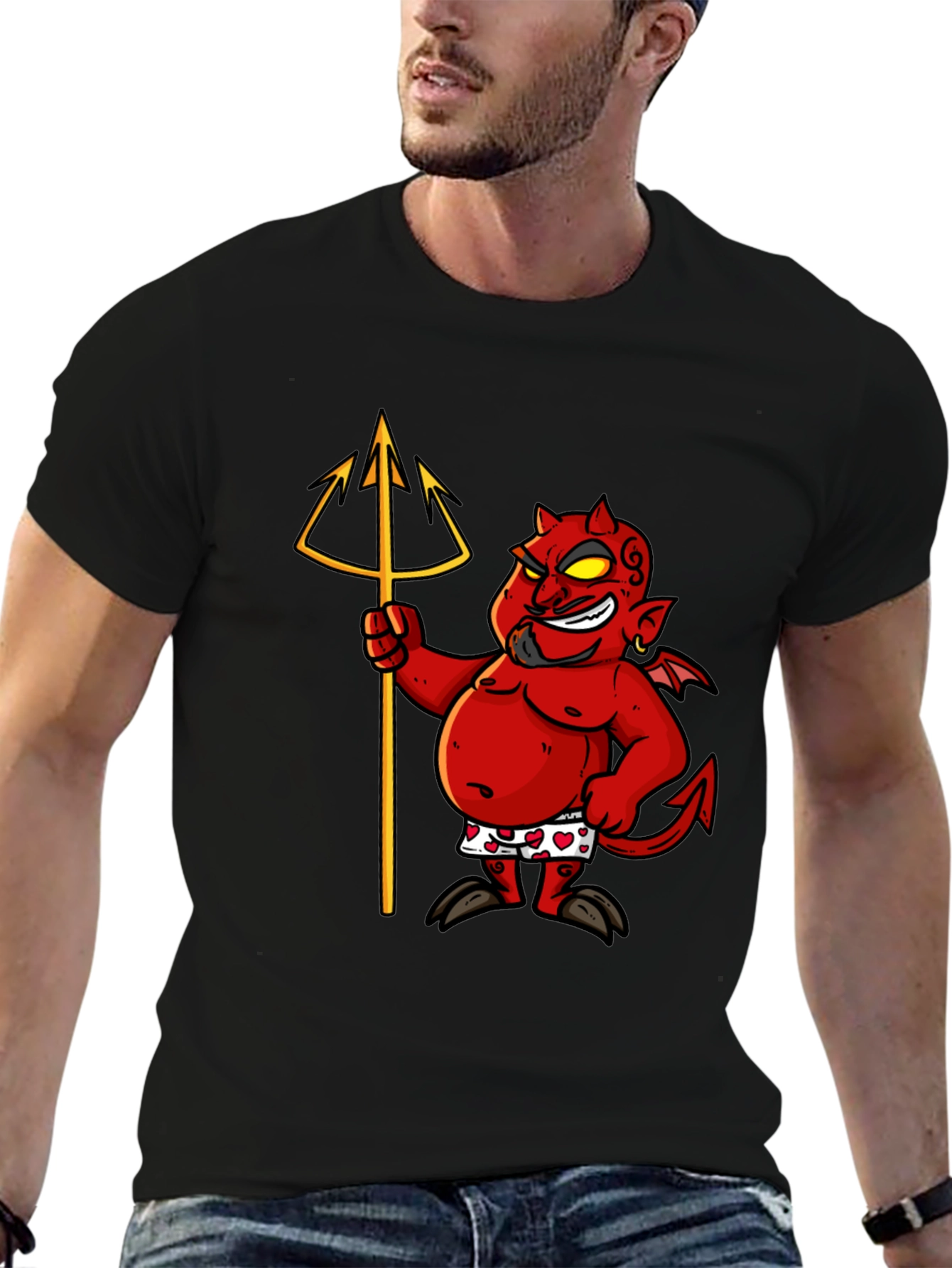 Camiseta Negra con Diseño de Diablo Divertido