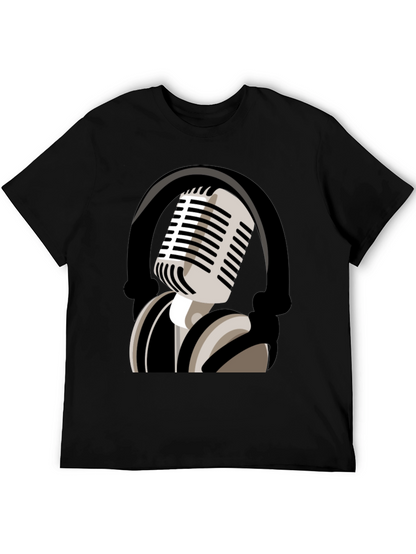 Camiseta Negra con Diseño de Micrófono Retro