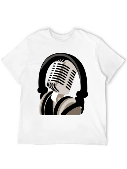 Camiseta Negra con Diseño de Micrófono Retro