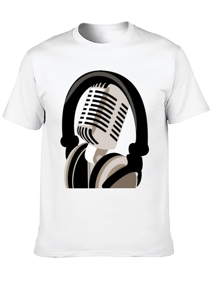 Camiseta Negra con Diseño de Micrófono Retro