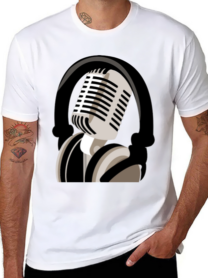 Camiseta Negra con Diseño de Micrófono Retro