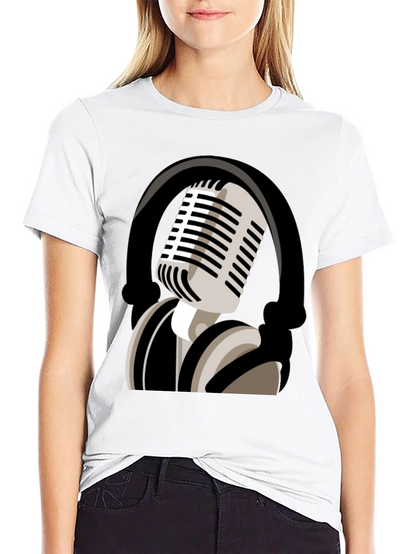 Camiseta Negra con Diseño de Micrófono Retro