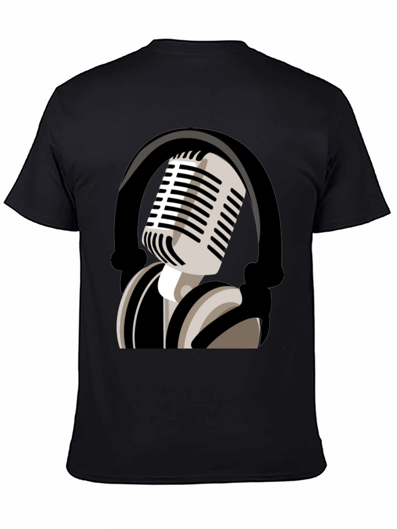Camiseta Negra con Diseño de Micrófono Retro