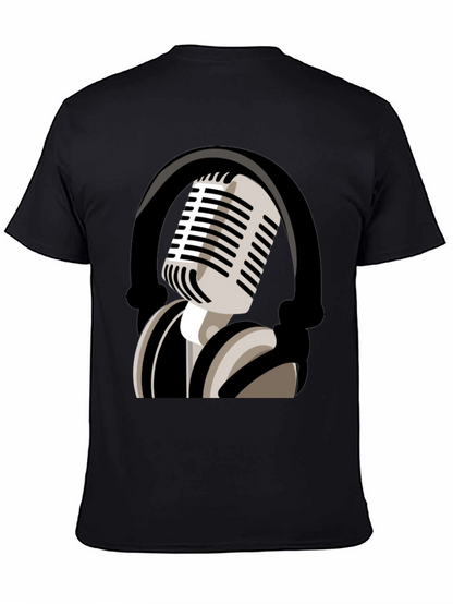 Camiseta Negra con Diseño de Micrófono Retro