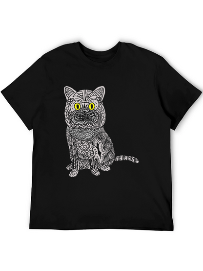 Camiseta Negra con Diseño de Gato Mandala