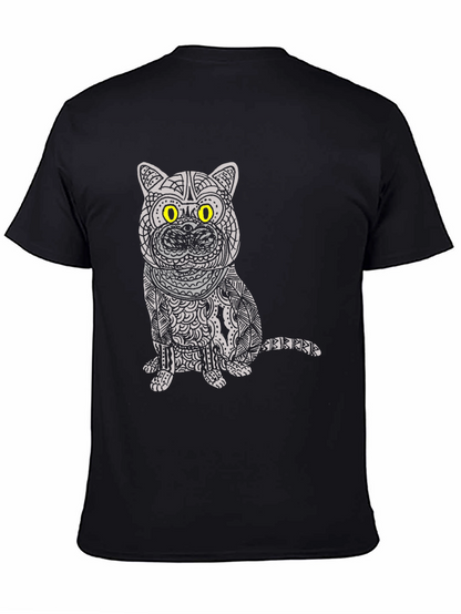 Camiseta Negra con Diseño de Gato Mandala