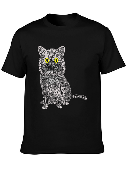 Camiseta Negra con Diseño de Gato Mandala