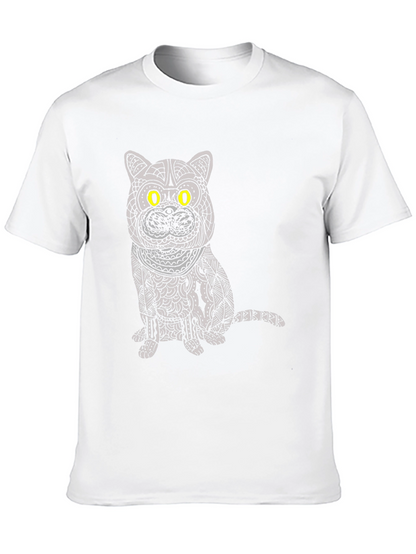 Camiseta Negra con Diseño de Gato Mandala