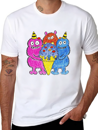 Camiseta Negra con Monstruos Amantes del Helado