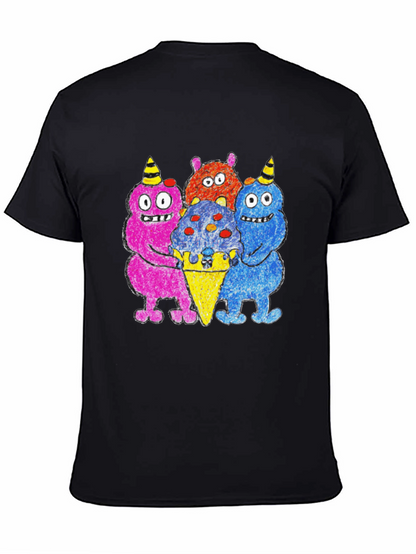 Camiseta Negra con Monstruos Amantes del Helado