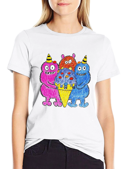 Camiseta Negra con Monstruos Amantes del Helado