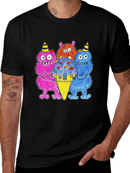 Camiseta Negra con Monstruos Amantes del Helado