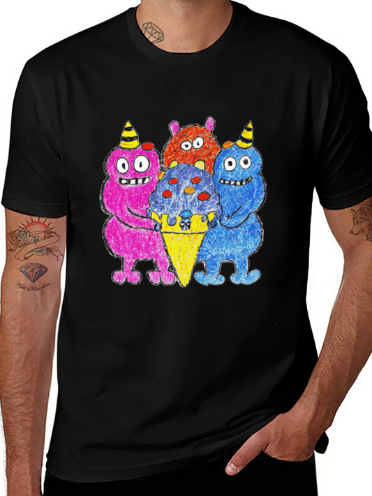 Camiseta Negra con Monstruos Amantes del Helado