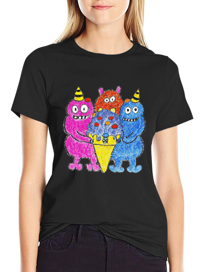 Camiseta Negra con Monstruos Amantes del Helado
