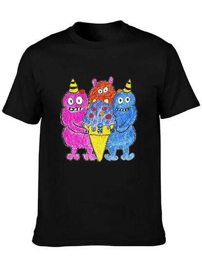 Camiseta Negra con Monstruos Amantes del Helado