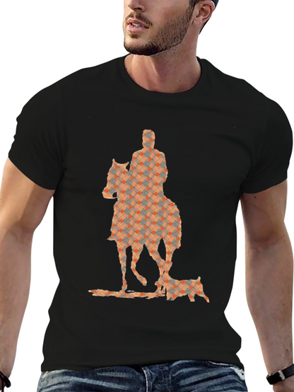 Camiseta Negra con Estampado de Jinete y Perro