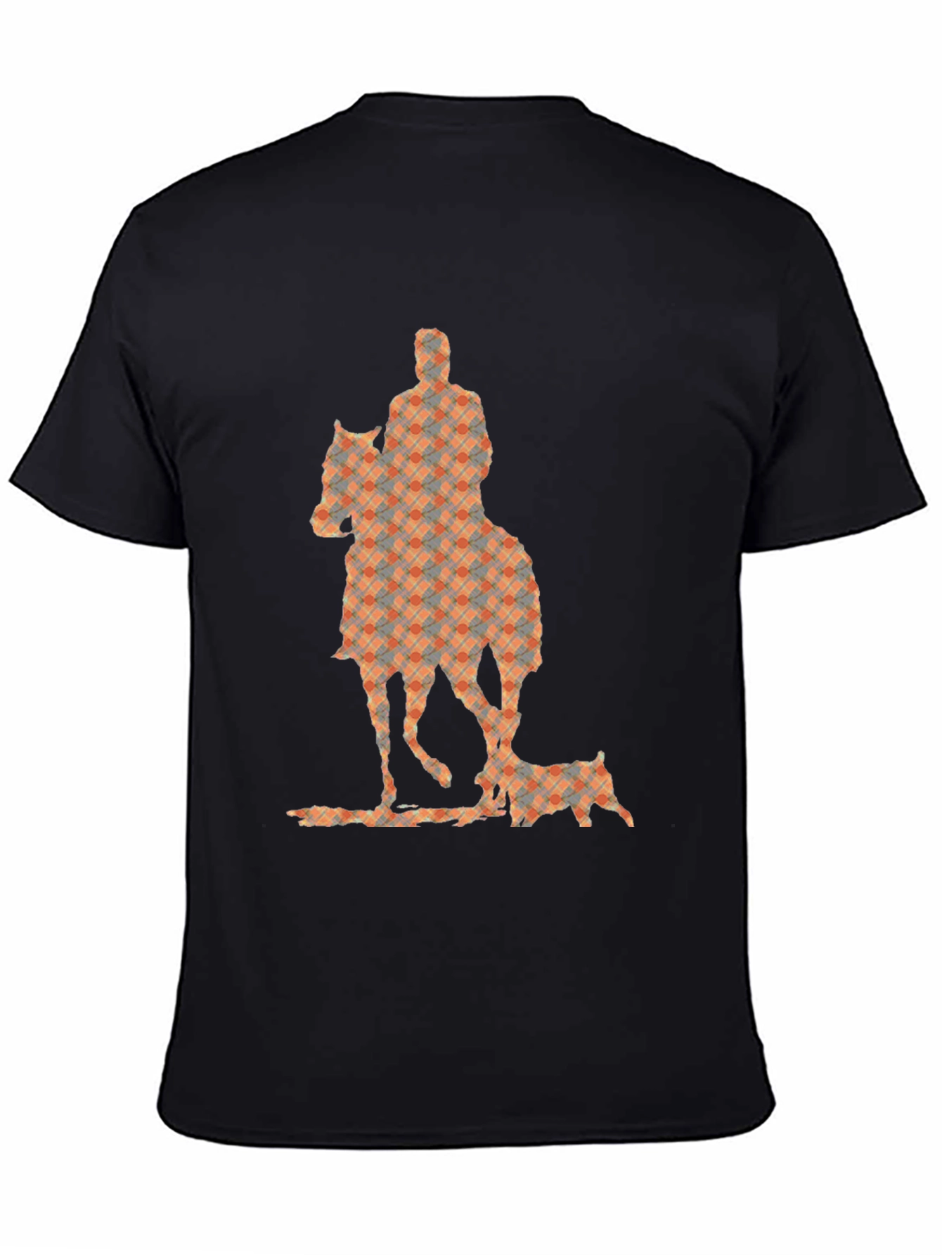 Camiseta Negra con Estampado de Jinete y Perro