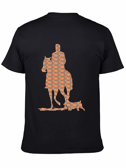 Camiseta Negra con Estampado de Jinete y Perro