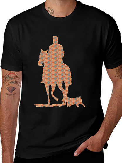 Camiseta Negra con Estampado de Jinete y Perro